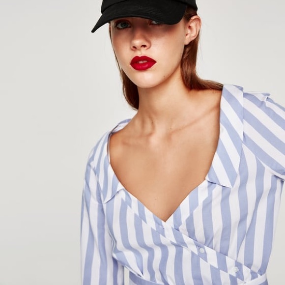 Zara Tops Nwt Zara Blue And White Striped Wrap Shirt Poshmark